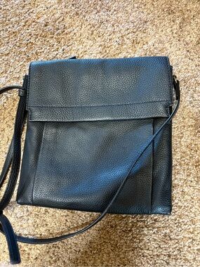 Vince Camuto Black Pebbled Leather Fold-Over Crossbody Bag
